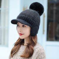 หมวกถักขนกระต่ายผู้หญิงใหม่ {Hat Shop} ฝาครอบป้องกันหูขนสัตว์นักเรียนตามกระแสสไตล์เกาหลีกลางแจ้งหนาวและผ้าพันคอบวกหมวกกำมะหยี่