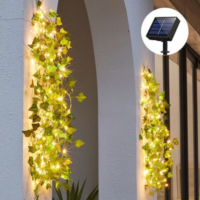[COD] Cross-border solar light string outdoor garden lights decoration plant green vine simulation maple leaf rattan