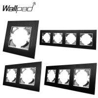 ﹍☋┅ EU DIY Black Metal Frame for Module EU Standard Switch Socket Black Chrome Aluminum Frame Wallpad L6 Series