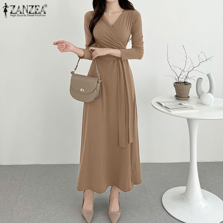 [Free Shipping] ZANZEA Womens Business Commute V-Neck Side Split Dress ...