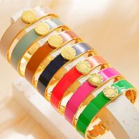 【YF】 2023 New stainless steel Bracelet womens round Roman figure colored enamel drop-glue 18k gold for woemen bangle Jewelry gift