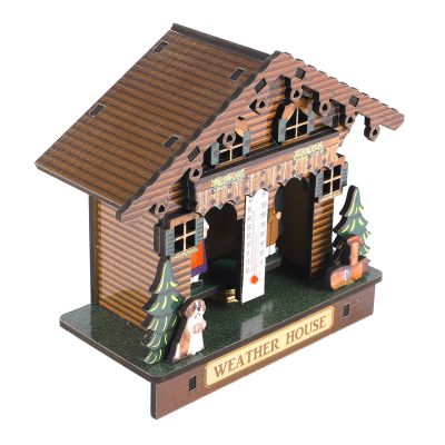 Weather House Forest Weather House with Man and Woman Wood Chalet Barometer and Hygrometer Home Decoration