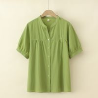 【มีไซส์ใหญ่】Plus Size Womens XL-4XL Short Sleeve V-neck Summer Blouses Short Sleeve Solid Color Elegant Female Tops