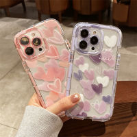 เคสสำหรับ Apple iPhone โทรศัพท์ลายหัวใจหวานซิลิคอนนุ่มใสขนาด15 14 13 12 11 X XS XR Pro Max Plus เคสมีสไตล์ฝาหลังจาก GGQcase