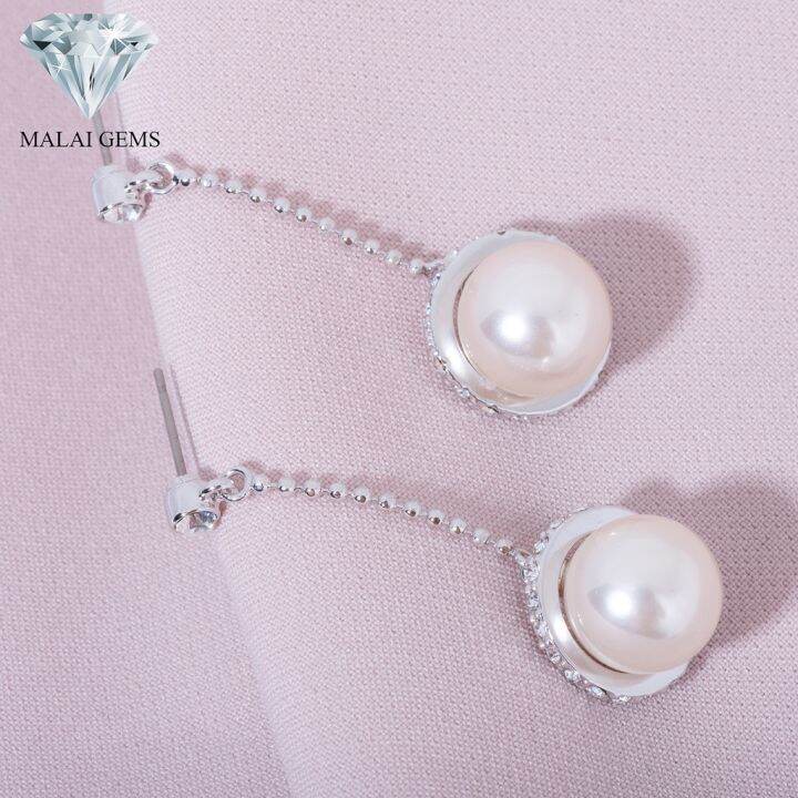 malai-gems-ต่างหูมุก-เงินแท้-silver-925-เพชรสวิส-cz-เคลือบทองคำขาว-รุ่น-21005522-แถมกล่อง-ต่างหูเพชร-ต่างหูเงินแท้