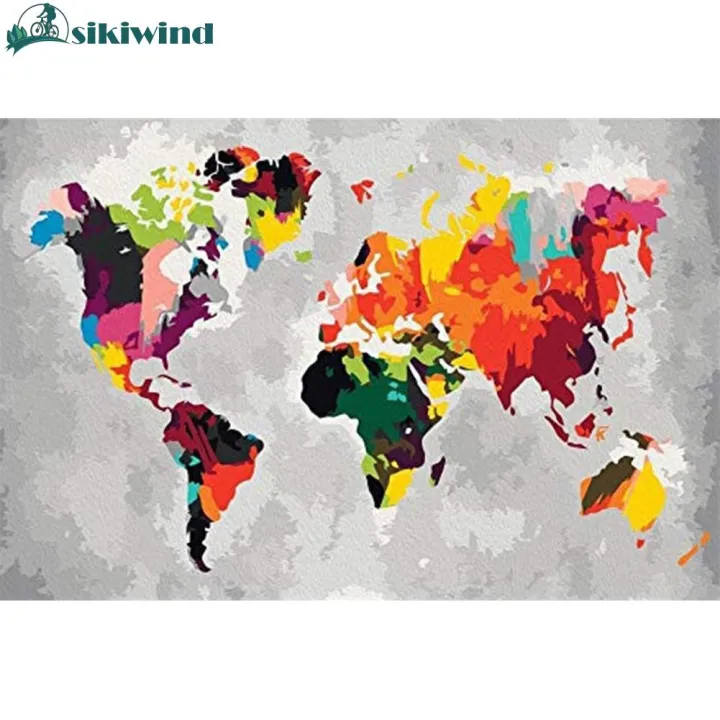 World Map Oil Painting World Map Oil Painting By Numbers Canvas Wall Drawing Kits Diy Home Decor |  Lazada