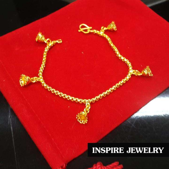 inspire-jewelry-สร้อยข้อมือทองห้อยตุ้งติ้ง-ลายกระดิ่งตอกลาย-ยาว-16-cm-ลายโบราณ-อนุรักษ์ไทย-สวยงามมาก-ปราณีต-ราคาประหยัด-ใช้ตกแต่งเสื้อผ้าไทย-หรือใส่ประดับ-ผ้าซิ่น-ผ้าถุง