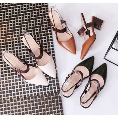 【READY STOCK】Thick Heel Women Pointed Toe Mary Jane Shoes High Heels Size 34-42