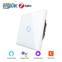 Bingoelec Zigbee Touch Switch LED Buttons Glass Panel Smart Switch Work With Google Home EU Touch Switch Smart Life