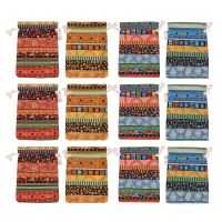 12pc Egyptian Style Jewelry Coin Pouch Print Drawstring Gift Bag Cotton Sachet Candy Travel Purse Ethnic