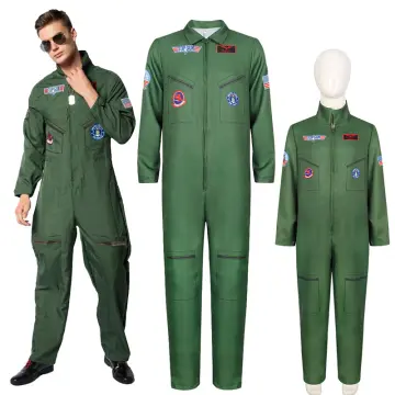 Mens Top Gun Pilot Aviator Flight Suit Jumpsuit 80s Fancy Dress Costume#c -  Bargain WholeSalers