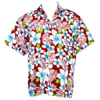 Size L XXL เสื้อเชิ้ตฮาวาย Hawaiian Shirt Alohf Elegance Flower Holiday Leisure Beach Red HW270r เสื้อสงกรานต์ เสื้อลายดอก