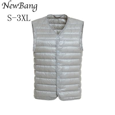 ZZOOI NewBang Brand Mens Down Vest Ultra Light Down Vest Men Portable V-neck Sleeveless Winter Without Collar Warm Liner