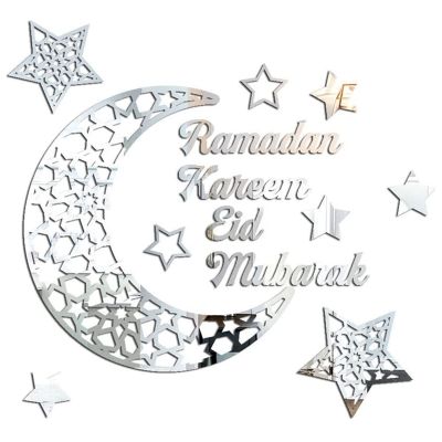 Ramadan Kareem Stickers Decorations Wall Eid Mubarak for Home Decor Sign Bedroom Front Room Crescent Crystals Art