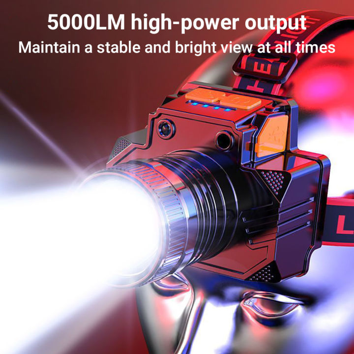 5000lm Led Headlight 5 Modes Ipx4 Waterproof Usb Rechargeable