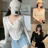 Women Suncreen Irregular Cutting Summer Thin Skinny Long Sleeved T-shirt