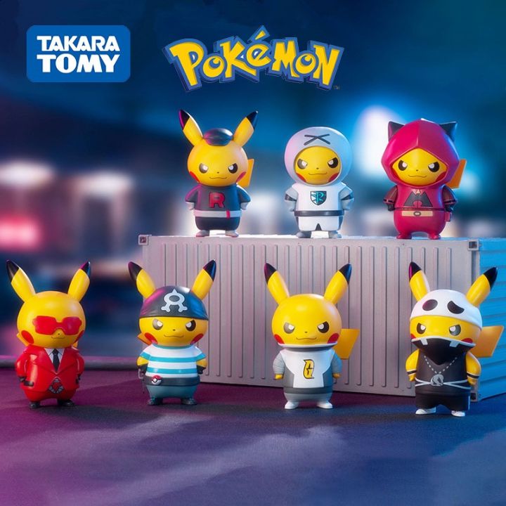 7-style-pokemon-pikachu-anime-figures-toys-prank-dress-up-villain-series-desktop-car-model-kawaii-ornaments-for-birthday-gifts