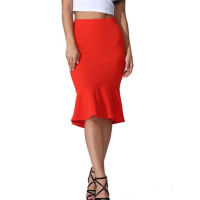 Mode Shop HangQiao Summer Fashion Women High Waist Mermaid Skirt Solid Color Large Size Knee Length Trumpet Skirts Lady Office Wear Skirt