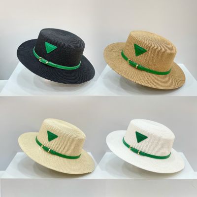 【CW】 French Flat Top Hat Fashion Leather Buckle Women  39;s Brand Inverted Triangular LabelHat