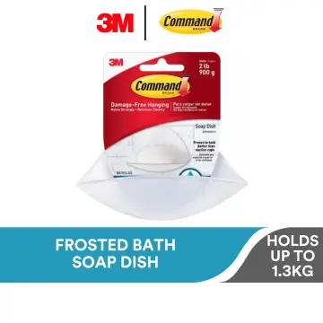 3M Bath14 Command Soap Dish Bath Adhesive Damage Free Plastic, Frosted, 3-Pack, White