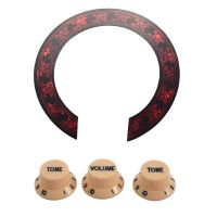 Cream Dark Blue Font 1 Volume &amp; 2 Tone Guitar Control Knobs for Fender Strat &amp; 1 Pcs Soundhole Rosette Decal Sticker