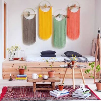 Macrame Boho Tapestry Wall Hanging Aesthetic Hand-Woven Cotton Tassel Home Decoration Accessories Nordic Boho Decor Room Decor