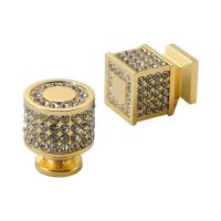 ℡✿ Luxury Crystal Cabinet Drawer Handle Modern Minimalist Light Wardrobe Door Knobs Gold Diamond Single Hole Handle