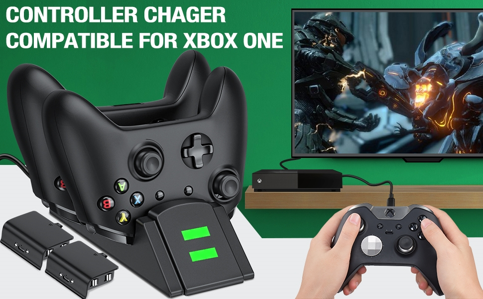 Xbox One Controller Charger Dual Charging Station for Xbox One/One S/One X/One Elite 2pcs 1200mAh Rechargeable Xbox One Battery Pack Included Xbox One Charging Station Black 