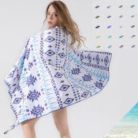 【YF】 150x75cm Large Beach Towel Girl Towels Adults Sea Luxury Mat Scarf Child Cover Anti Sand Blanket Microfiber Striped Home Textile