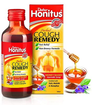 Roll over image to zoom in Dabur Honitus Cough Syrup - 100ml | Fast Relief from just 15 mins | Non-drowsy Formula