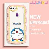 Jjlingji เคสสำหรับ OPPO F9 F9 Pro U1 Realme A7x 2 Pro เคสแฟชั่นลายโดราเอมอนขอบคลื่นเคสมือถือกันกระแทกแบบใสนิ่มเคสโปร่งใสลายกล้องถ่ายรูปที่สร้างสรรค์กรอบป้องกันซิลิกาเจล