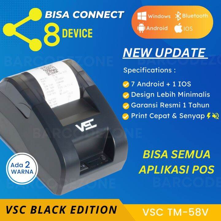 PRINTER BLUETOOTH DESKTOP THERMAL KASIR VSC TM58V KASIR RJ11 RPP02
