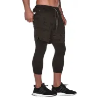 Double-Layer Shorts Fitness Cropped Pants Running Sports Quick-Drying Breathable Slim Trousers