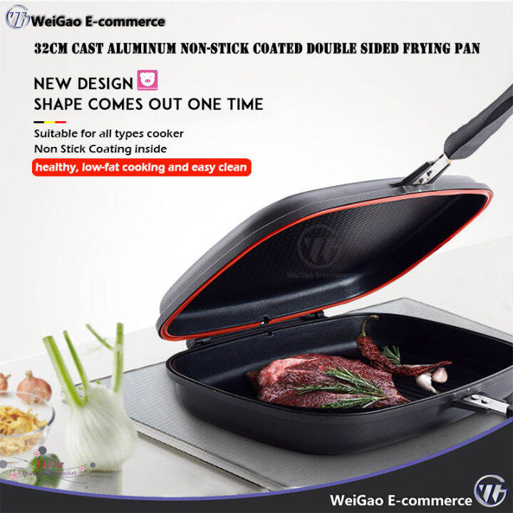 32cm cast aluminum nonstick coated double sided frying pan with