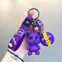 Mini basketball shoes keychain pendant tide bear doll DIY creative leather rope key sports jewelry for men and women