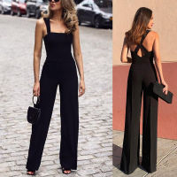 Mandylandy Women Elegant Jumpsuit Lady Fashion Sleeveless High Waist Halter Corset Wide Leg Trousers Romper Overalls