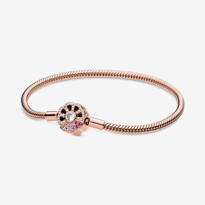 Best selling Natsuki 925 Sterling Silver Bracelet Rose Golden Color Daisy Flower Barrel Clasp Snake Chain Bracelet Women Jewelry