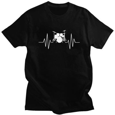 Male Heartbeat Drums T Shirt Short-Sleeve Cotton Tshirts Unique T-shirt Graphic Drummer Music Tee Tops Oversized Clothes