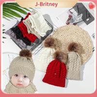 J-BRITNEY หมวกหมวกถักอบอุ่นเด็กหมวกสกียืดชุดผ้าพันคอหมวกเด็กทารกหมวกขนสัตว์