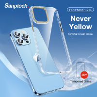 Sanptoch เคสใสบางเฉียบสำหรับ iPhone 13/14 Pro Max ตัวป้องกันเลนส์โลหะในตัว PC เคสแข็งสำหรับ iPhone 14 Plus ปลอกป้องกันแม่เหล็กบางเฉียบ