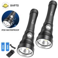 Portable Super Bright Diving Flashlight Strong Light Diving Torch Underwater Torch Waterproof XHP70 Dive Lamp Hand Light Diving Flashlights
