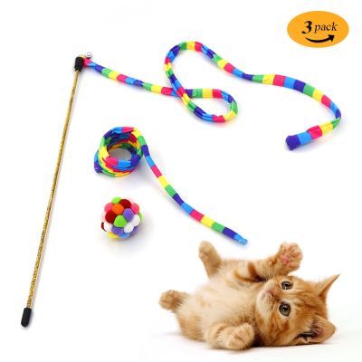 [COD] Manufacturers new cross-border pet cat toy set spring strip teasing stick 3-piece supplies