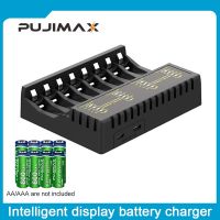 เครื่องชาร์จแบตเตอรี่ PUJIMAX 8สล็อตมีอินดิเคเตอร์ LED สำหรับเครื่องชาร์จการป้องกันการลัดวงจรไฟฟ้าแบตเตอรี่แบบชาร์จไฟได้ Ni-mh/ Ni-Cd Aaa/aa