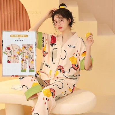 Spring Cartoon Nightwear Kawaii Girls Young Womens Pajama Sets Pyjamas Femme Sleepwear Female Loungewear Pijama Mujer Homewear