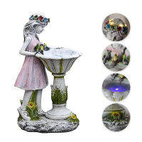 Fairy Garden รูปปั้นเรซิ่น Angel Figurine พลังงานแสงอาทิตย์กลางแจ้งดอกไม้ Fairy โคมไฟโคมไฟน้ำคุณลักษณะตกแต่งสวน