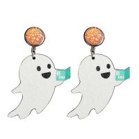 น่ารัก Ghost Dangle ต่างหูผู้หญิงแฟชั่นไม้ Drop ต่างหูสำหรับ Creative Unique ต่างหูเครื่องประดับ Halloween Gifts