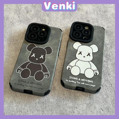 VENKI - สำหรับ iPhone 11 Case Leather Leather Pupil Eyes Suede Phone Case Soft Shockproof Airbag Case Protection Camera Simple Bear Compatible iPhone 14 13 Pro max 12 xr xs 7 8Plus