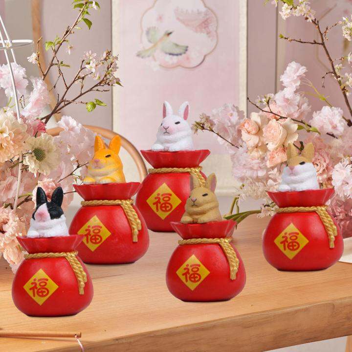 acituna 5x Mini Rabbit Sculpture New Year Bunny Statue Decoration DIY