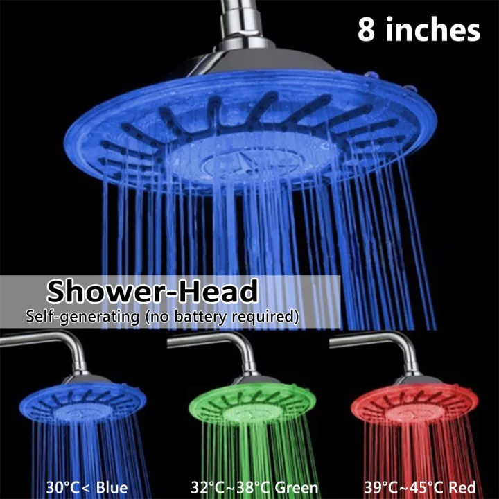 8 inch Auto Color Changing LED Shower Head Temperature Controll Round