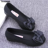 ✲ Old cloth shoes Xia Qiufei mesh womens bowknot flat black work single shallow mouth round toe peas women